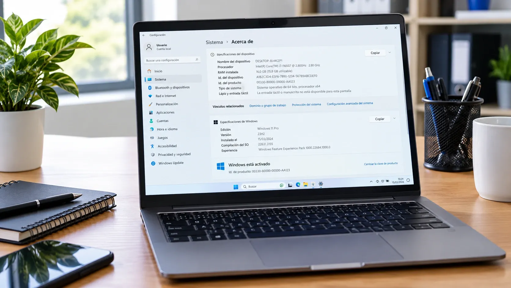 Portátil mostrando en pantalla la confirmación de que Windows está activado